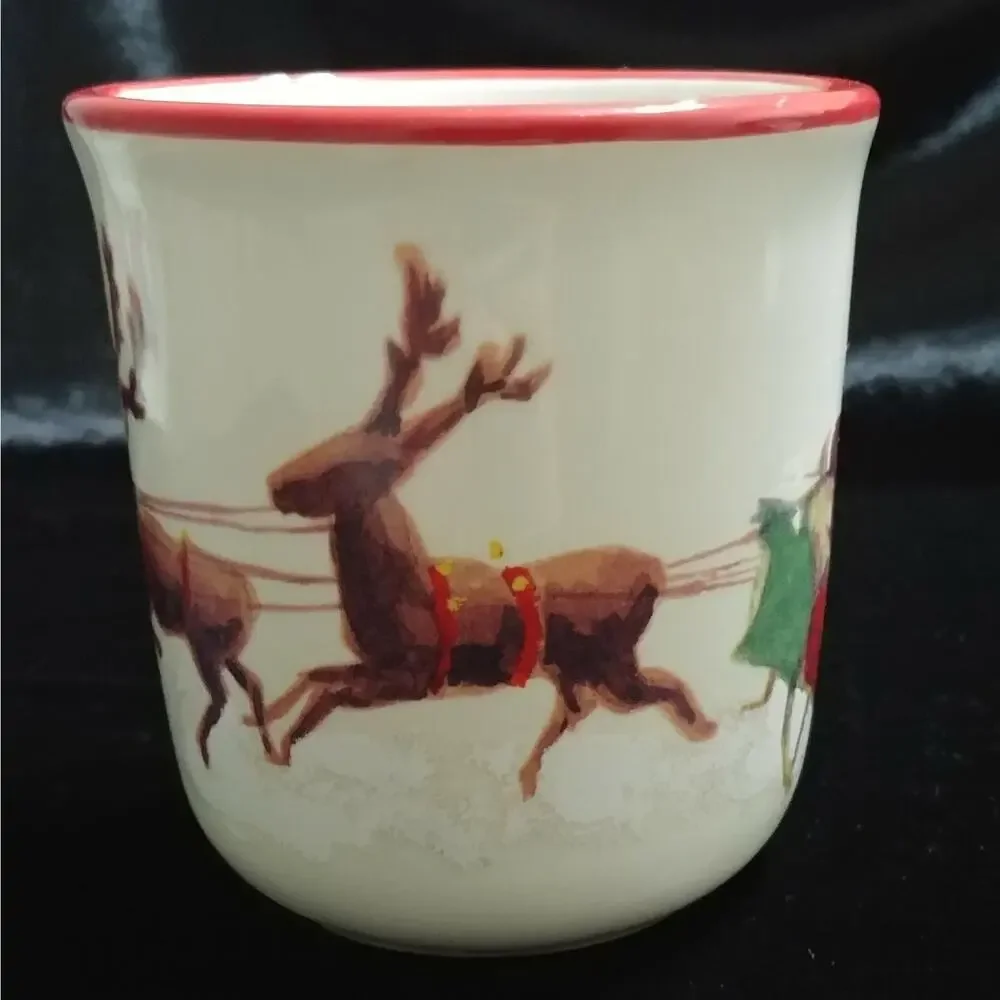 Retired Williams Sonoma Santa and His Reindeer 4”Tall Mug Christmas Holiday 2011
